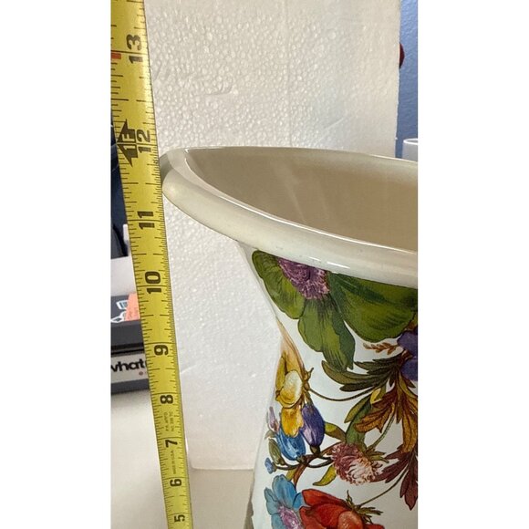 Mackenzie-Childs White Flower Market Large 12 Inch Tall Practical Enamel Pitcher - Picture 7 of 8